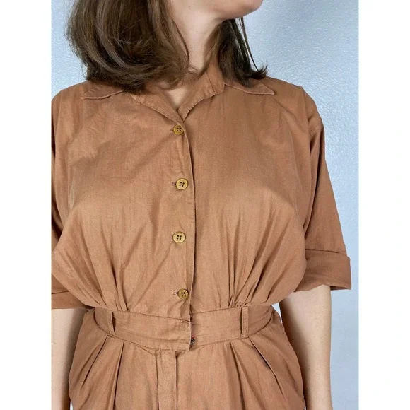 vintage 40s NUTMEG BROWN Button Up JUMPSUIT Small pantsuit cotton playsuit mcm